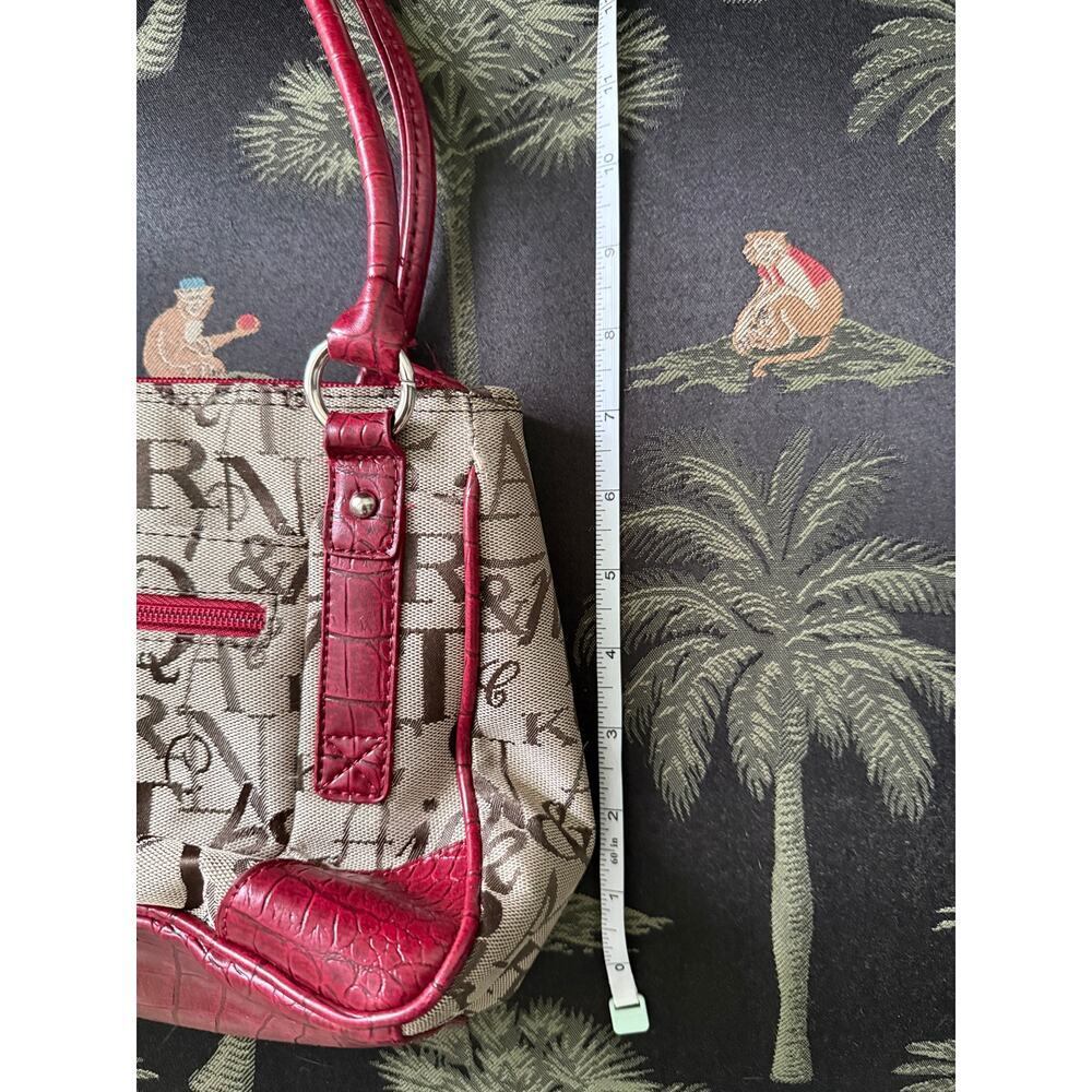 Vintage Y2K Monogram Canvas Shoulder Bag Red Croc Trim Mini Tote Purse - Picture 4 of 4